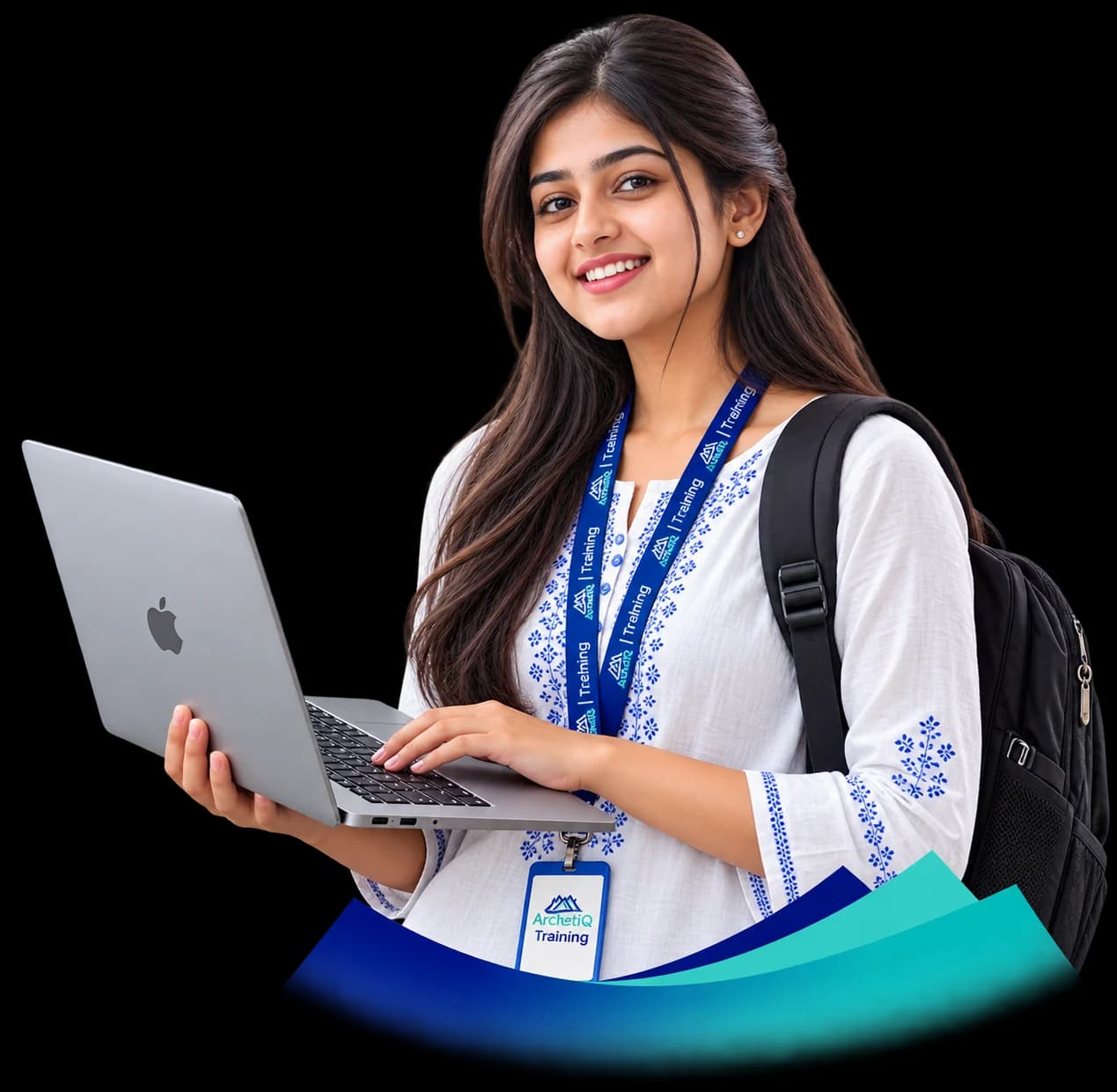 Happy girl learning with laptop